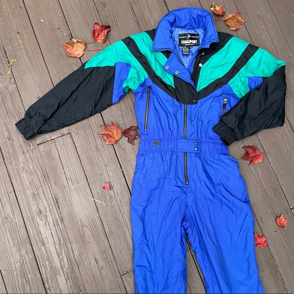 Women’s Blue & Green Retro Ski & Snowboard Suit - Picture 3 of 8